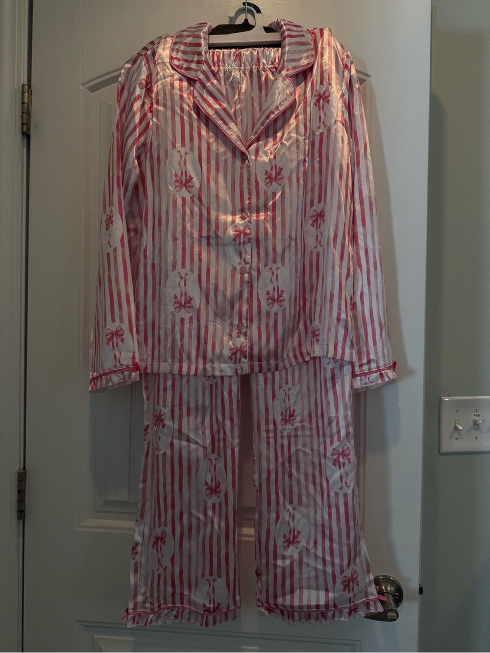 Tahari Pink and White Striped Satin Pajama Set - Size S